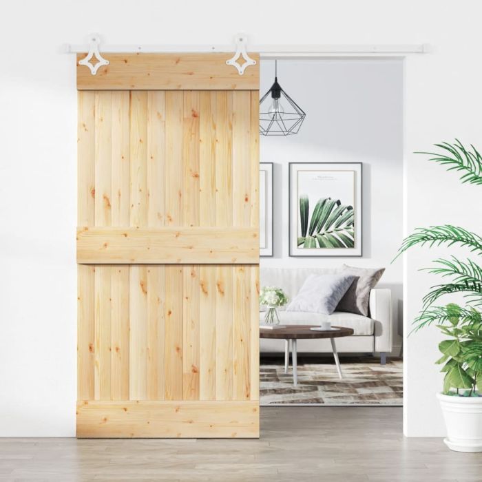 Sliding Door with Hardware Set 100x210cm Solid Wood Pine