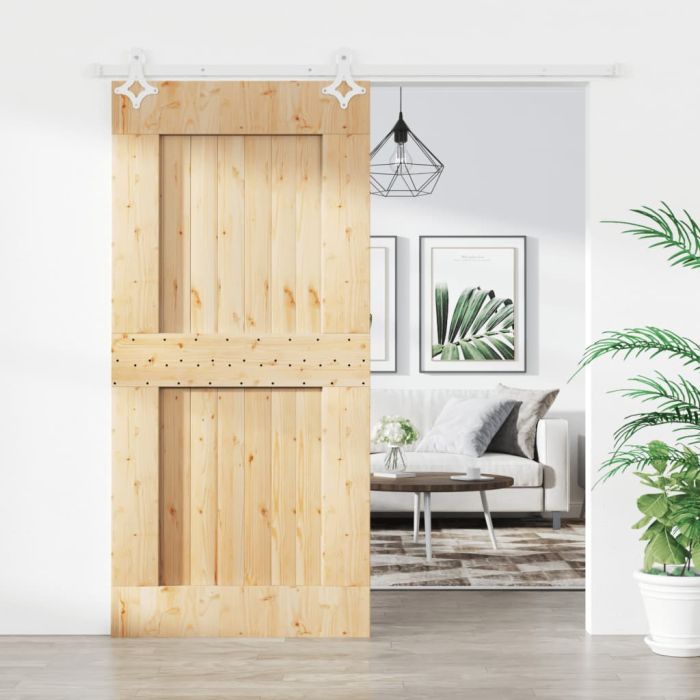 Sliding Door with Hardware Set 95x210cm Solid Wood Pine