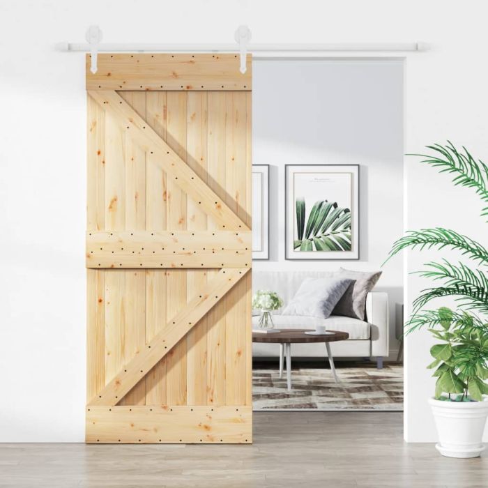 Sliding Door with Hardware Set 90x210cm Solid Wood Pine