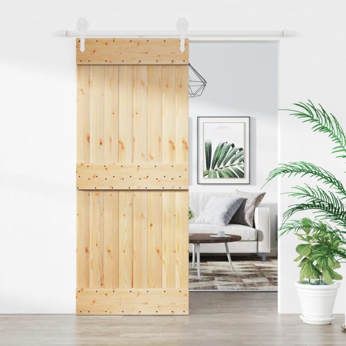 Sliding Door with Hardware Set 85x210cm Solid Wood Pine