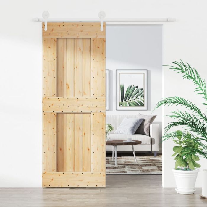Sliding Door with Hardware Set 80x210cm Solid Wood Pine