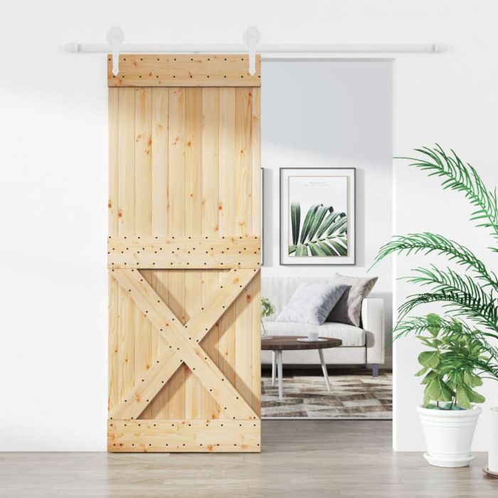 Sliding Door with Hardware Set 90x210cm Solid Wood Pine