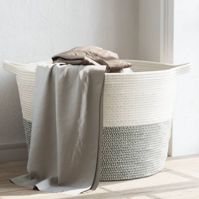 Laundry Basket Grey and White Ã˜60x36 cm Cotton
