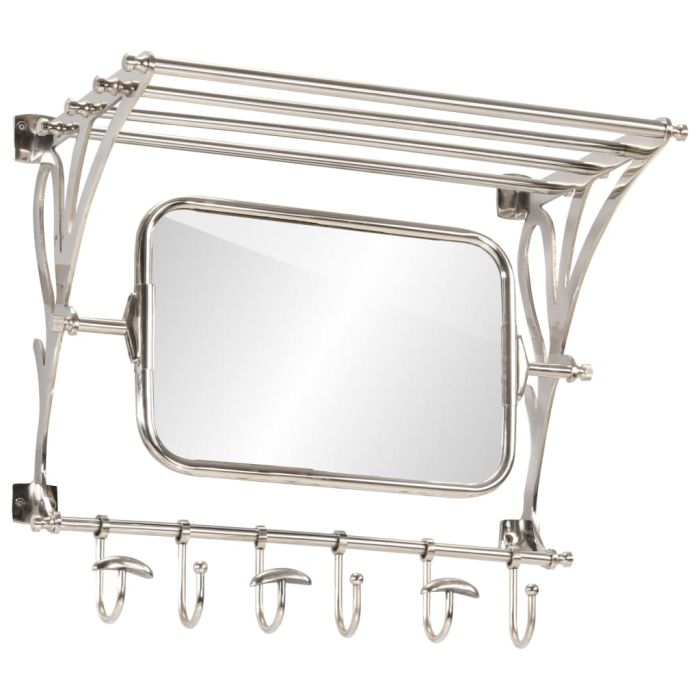 Luggage Rack with Coat Hangers & Mirror Wall Mounted Aluminium - vid-357831