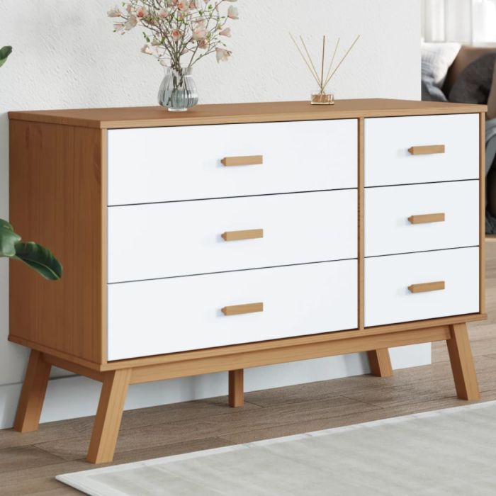 BALDO I Oak Finish Chest of Drawers - Large-sized, 6 Drawers, Double
