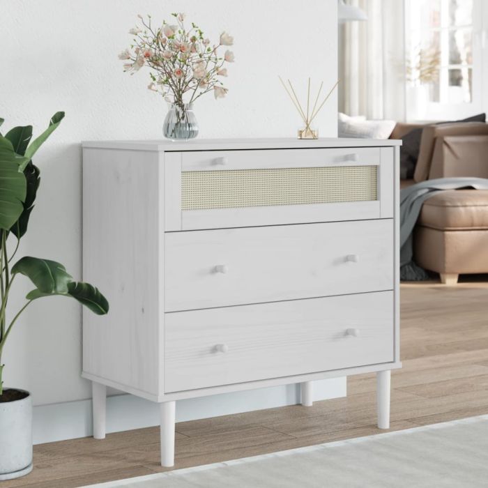 HOXTON White Rattan Chest of Drawers - Medium-sized, 3 Drawers