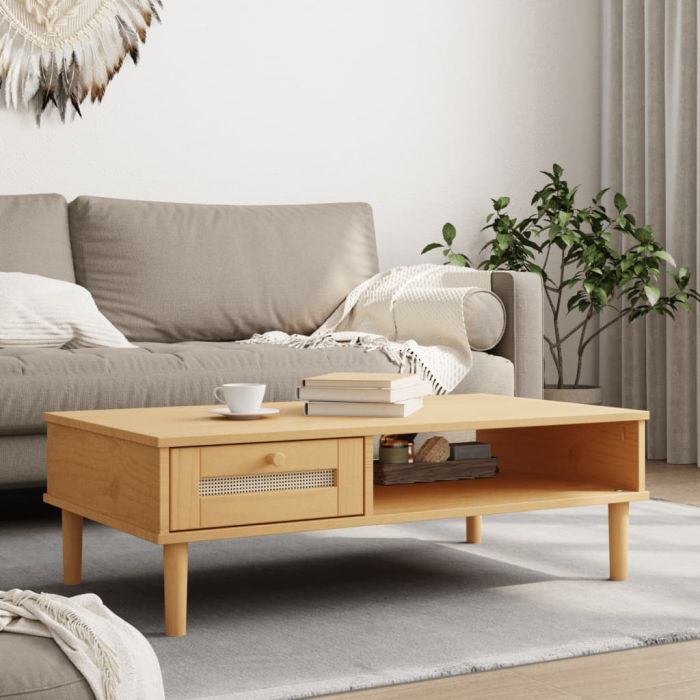 Coffee Table SENJA Rattan Look Brown 100x55x33 cm Solid Wood