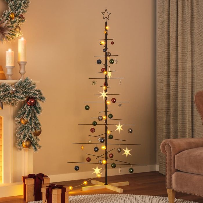 Roche Metal Christmas Tree Wooden Base Black 180cm