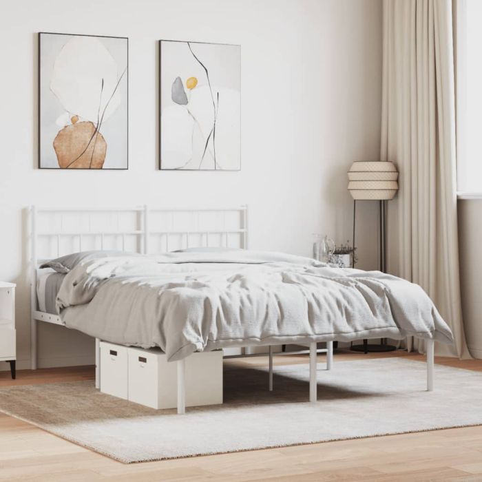 Metal Bed Frame with Headboard White 140x200 cm