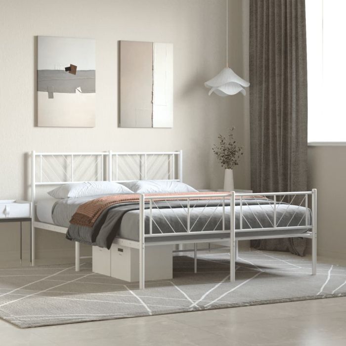 Metal Bed Frame with Headboard and Footboard White 160x200 cm