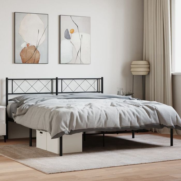 Metal Bed Frame with Headboard Black 140x200 cm