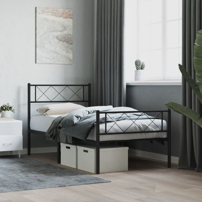 Metal Bed Frame with Headboard and Footboard Black 100x200 cm