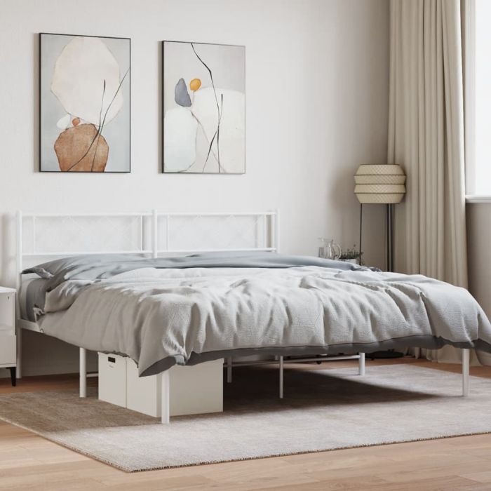 Metal Bed Frame with Headboard White 120x190 cm Small Double
