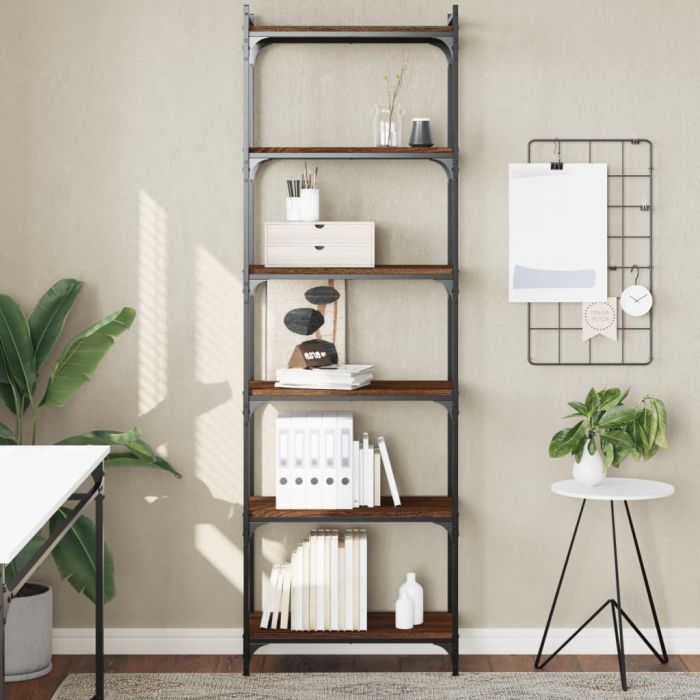 Bookcase 6-Tier Brown Oak 60x30x188 cm Engineered Wood
