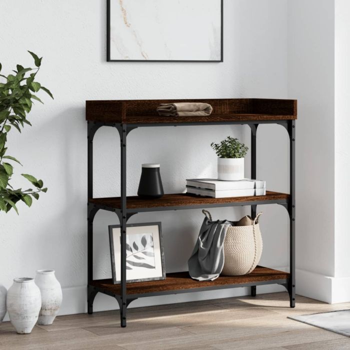Console Table with Shelves Brown Oak 75x30x80 cm