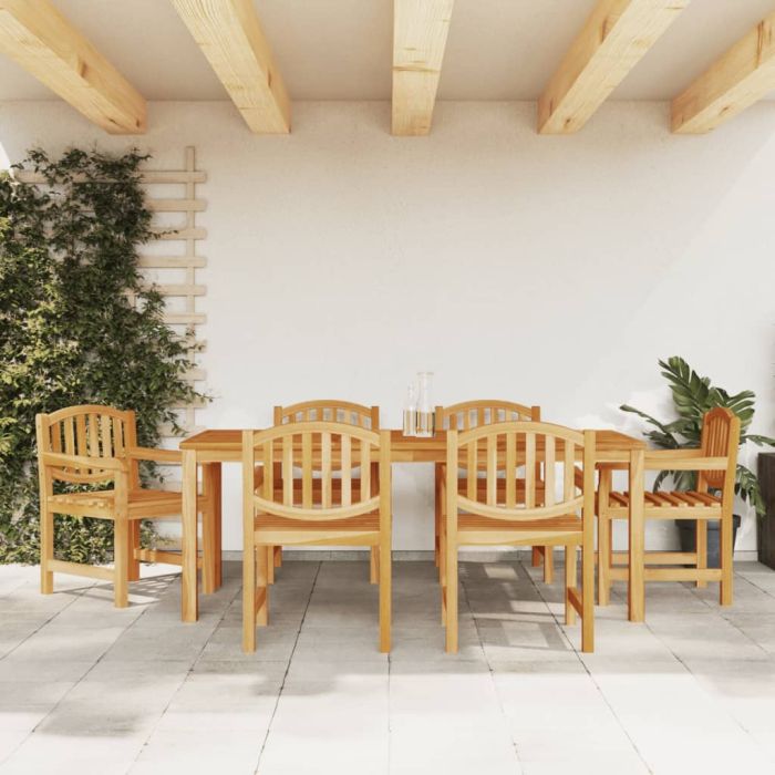 7 Pcs Garden Dining Set Solid Wood Teak