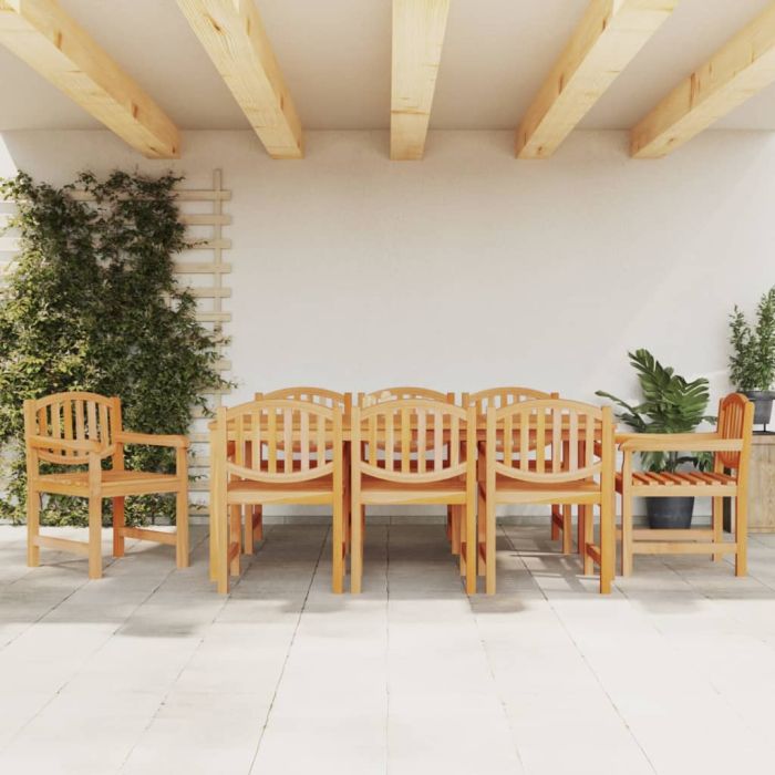 9 Pcs Garden Dining Set Solid Wood Teak
