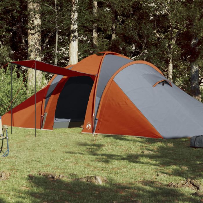 Camping Tent 6 Persons Grey&Orange 576x238x193 cm 185T Taffeta