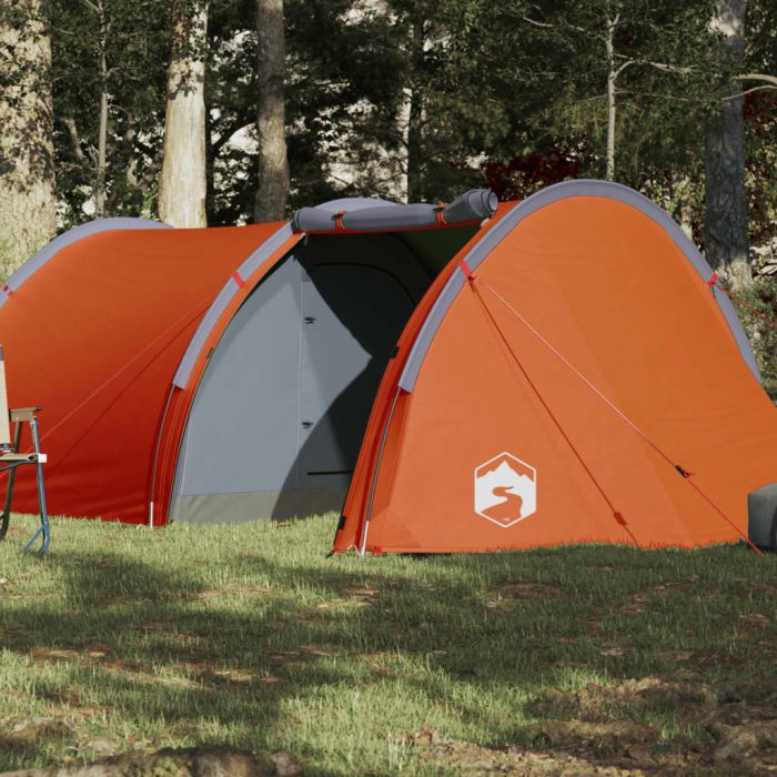 Camping Tent 4 Persons Grey&Orange 405x170x106 cm 185T Taffeta