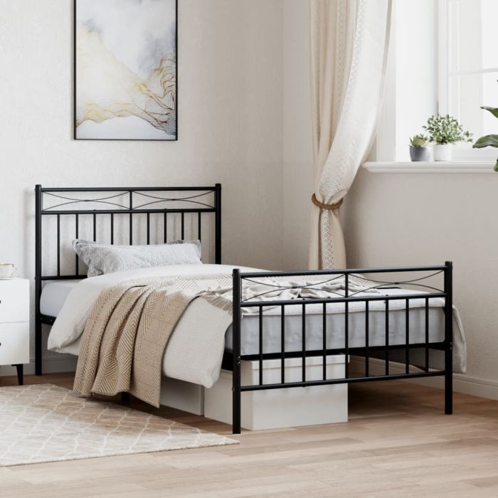 Metal Bed Frame with Headboard and FootboardÂ Black 100x190 cm