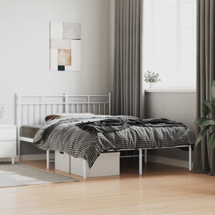 Metal Bed Frame with Headboard White 135x190 cm Double