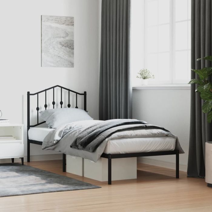 Metal Bed Frame with Headboard Black 80x200 cm