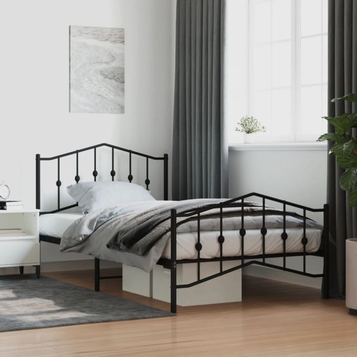 Metal Bed Frame with Headboard and FootboardÂ Black 100x200 cm