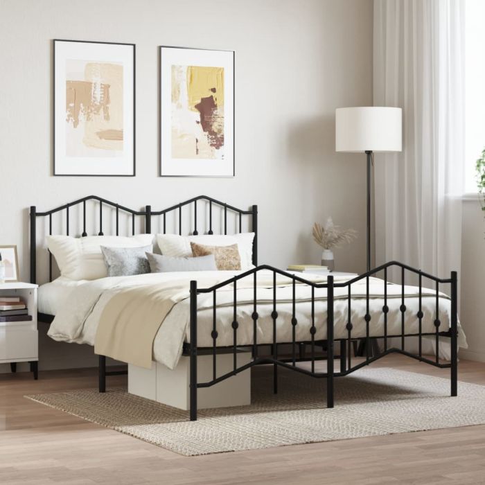 Metal Bed Frame with Headboard and FootboardÂ Black 135x190 cm Double