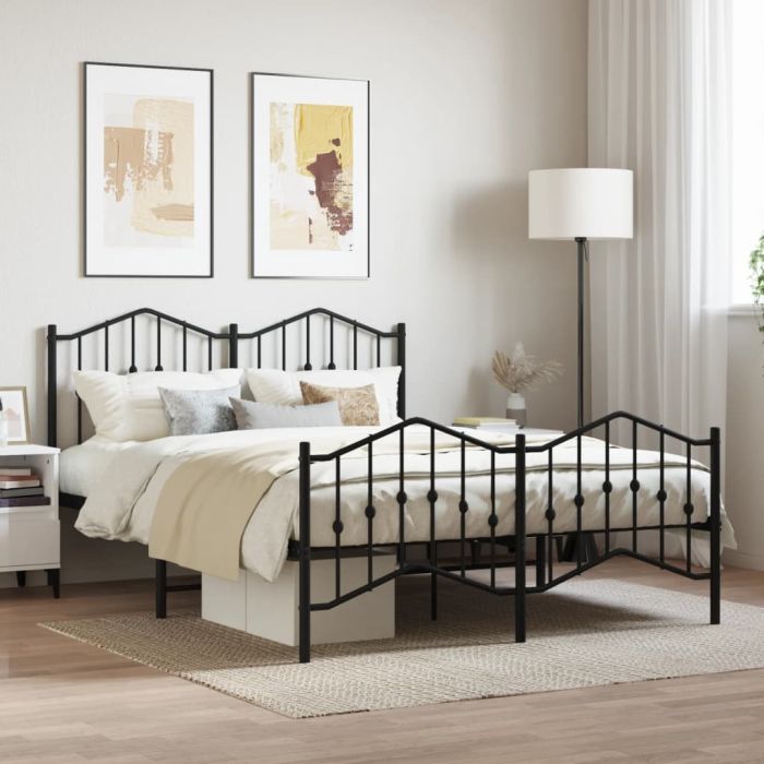 Metal Bed Frame with Headboard and FootboardÂ Black 150x200 cm King Size