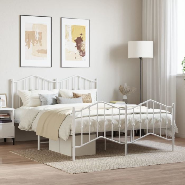 Metal Bed Frame with Headboard and FootboardÂ White 140x190 cm