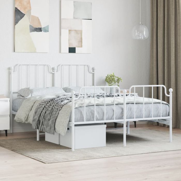 Metal Bed Frame with Headboard and FootboardÂ White 150x200 cm King Size