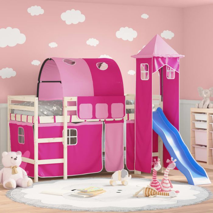 Curtains for Loft Bed with Tunnel and Tower Pink