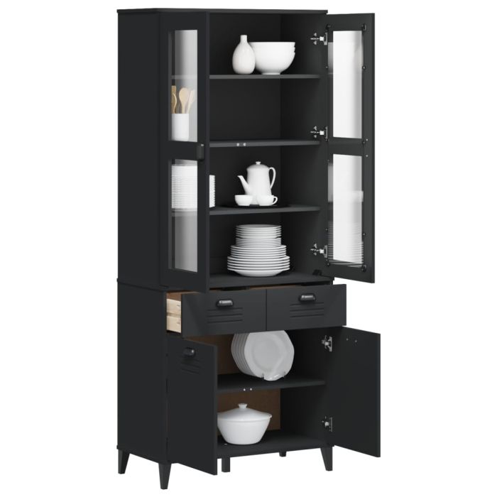 Highboard VIKEN Black 80x40x190 cm Solid Wood Pine - vid-3207148