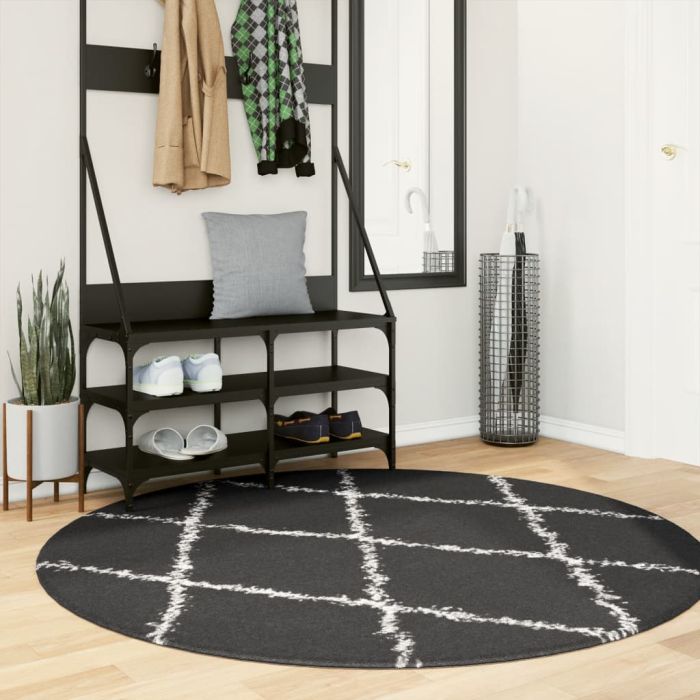 Shaggy Rug High Pile Modern Black and Cream 160cm
