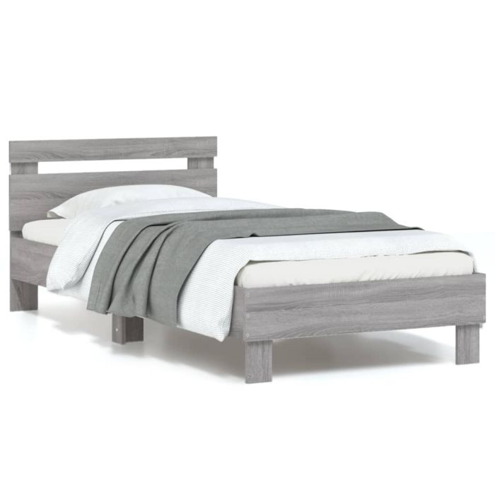 Bed Frame with Headboard and LED Lights Grey Sonoma 90x190 cm Single