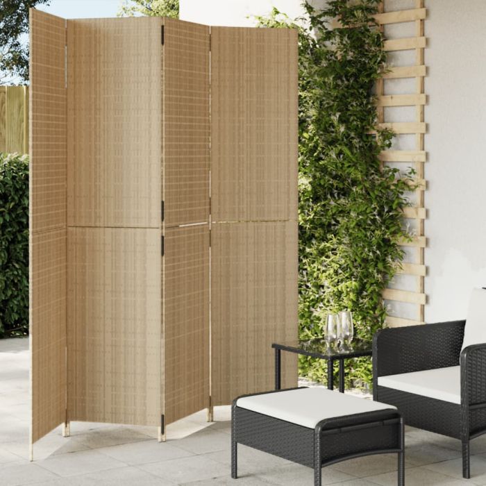 Room Divider 4 Panels Beige Poly Rattan