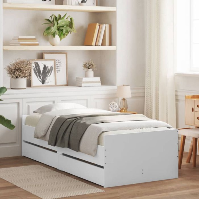 Bed Frame with Drawers White 90x200 cm