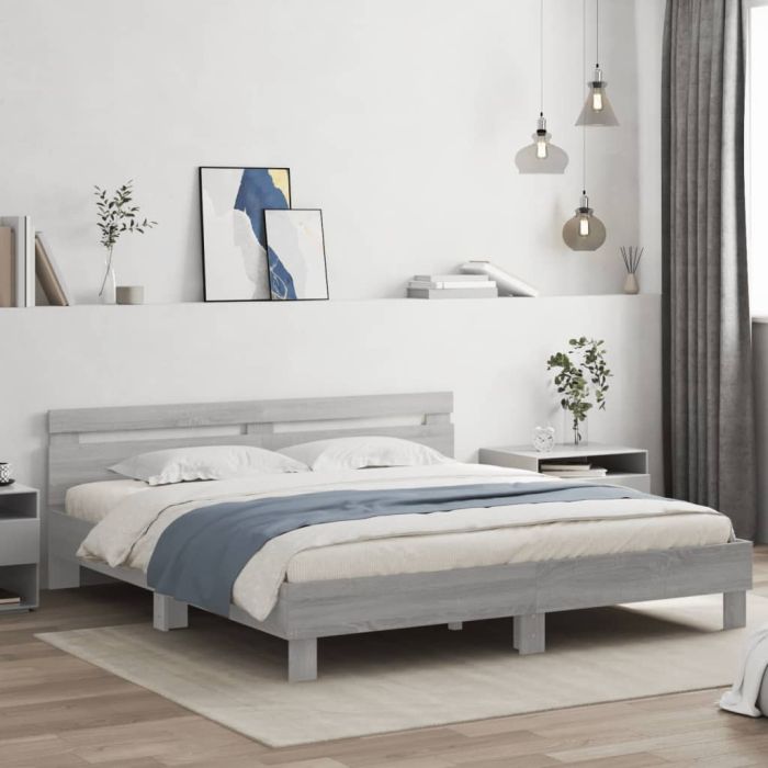 Bedframe with LED Grey Sonoma 160x200cm