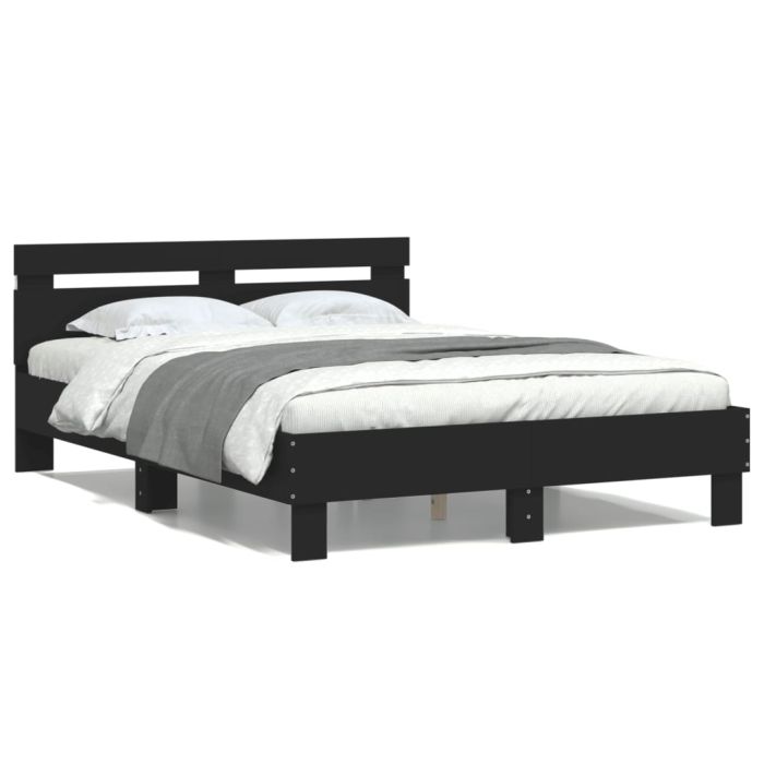 Bed Frame with Headboard and LED Black 120x200 cm
