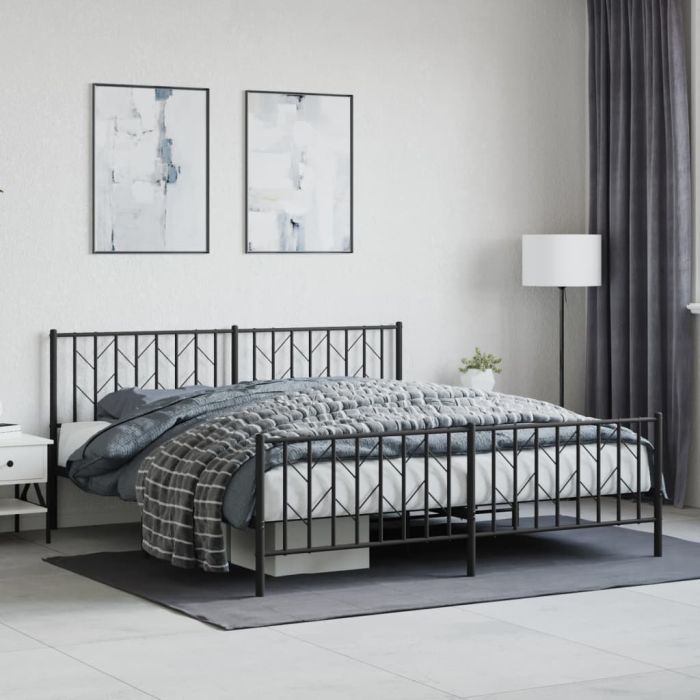 Metal Bed Frame with Headboard and Footboard Black 180x200 cm Super King Size