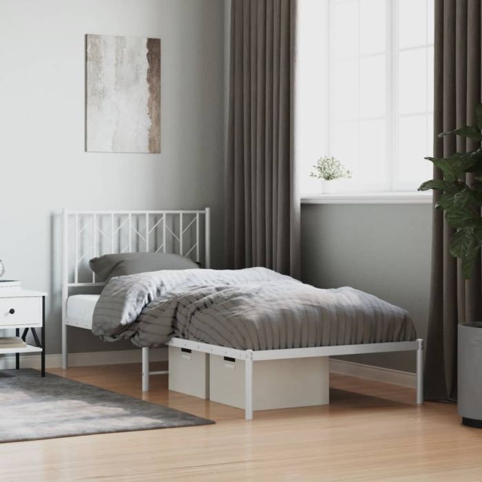 Metal Bed Frame with Headboard White 90x200 cm