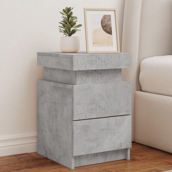 Bedside Table - LEAMING 2 Piece Nightstand Concrete Grey 35cm