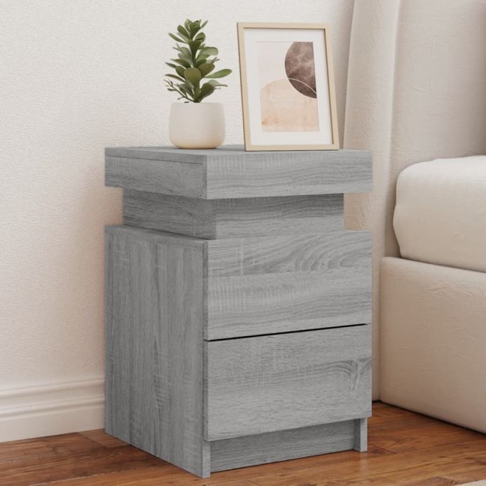 Bedside Table - LEAMING 2 Piece Nightstand Grey Sonoma 35cm