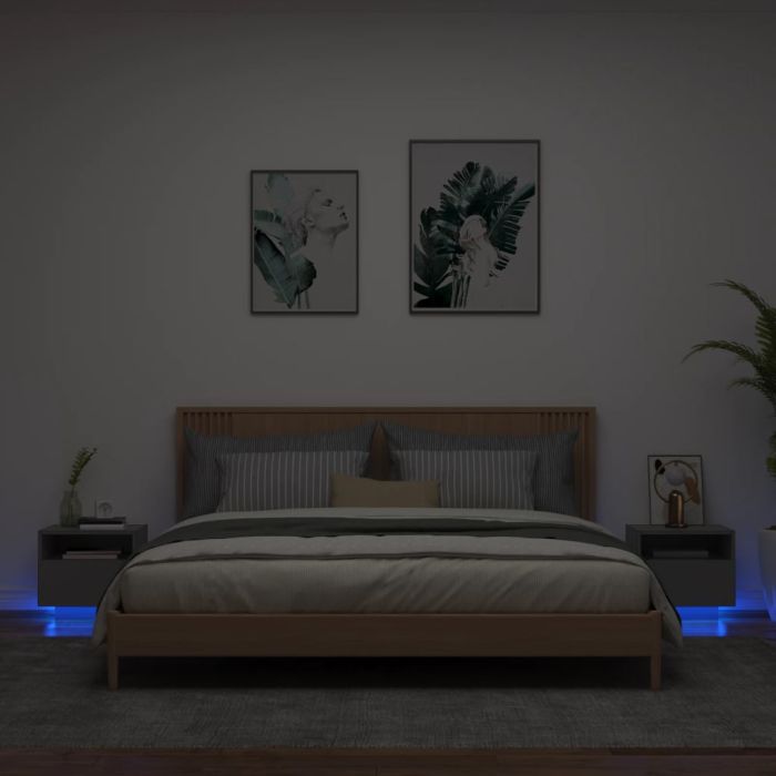 Bedside Table - MIAMI 2 Piece Nightstand Black 40cm