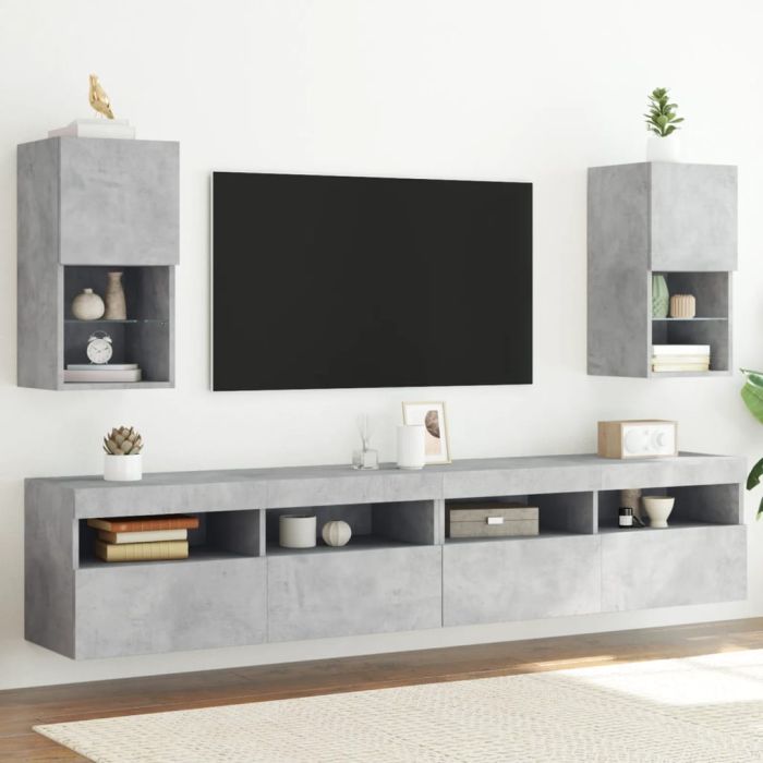 TV Cabinets with LED Lights 2 Pieces Concrete Grey 30.5x30x60 cm