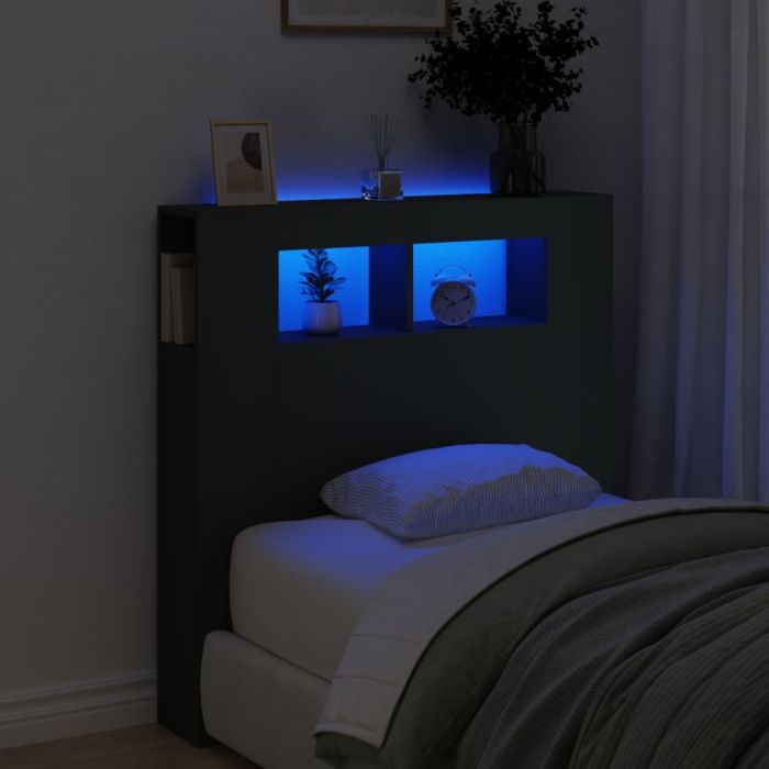 LED Headboard Black 100x18.5x103.5cm Engineered Wood