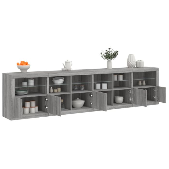 Sideboard with LED Lights Grey Sonoma 283x37x67 cm