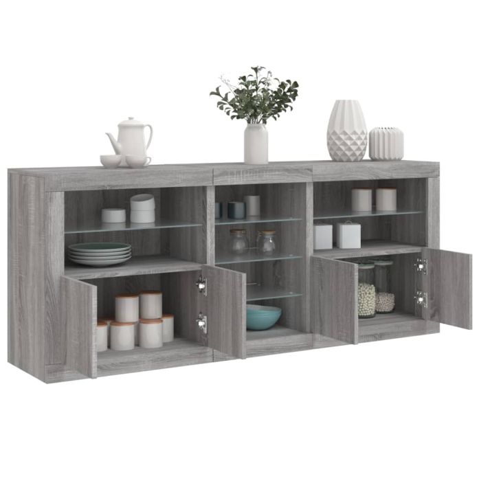 Sideboard with LED Lights Grey Sonoma 162x37x67 cm