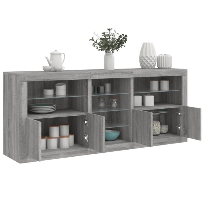 Sideboard with LED Lights Grey Sonoma 181.5x37x67 cm