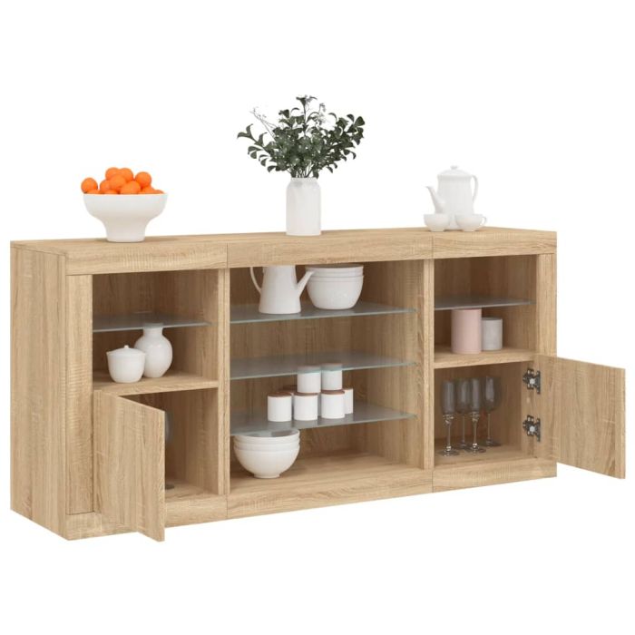 Sideboard with LED Lights Sonoma Oak 142.5x37x67 cm